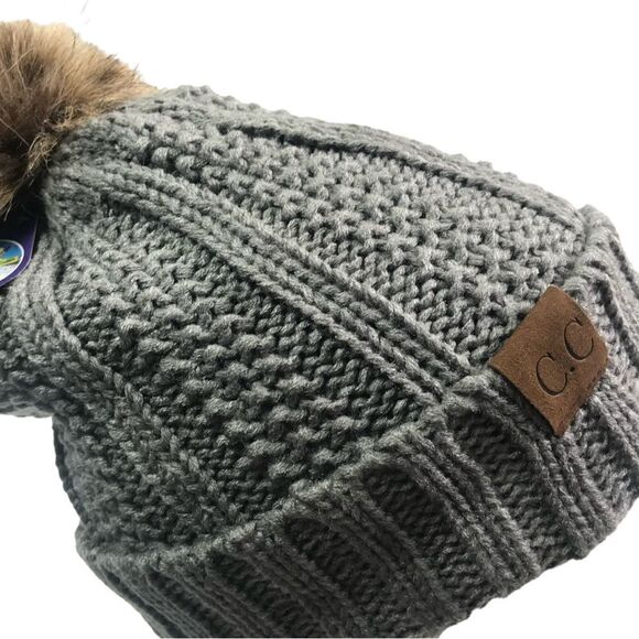 C.C Accessories - C.C Black Gray Pom Pom Beanies Set